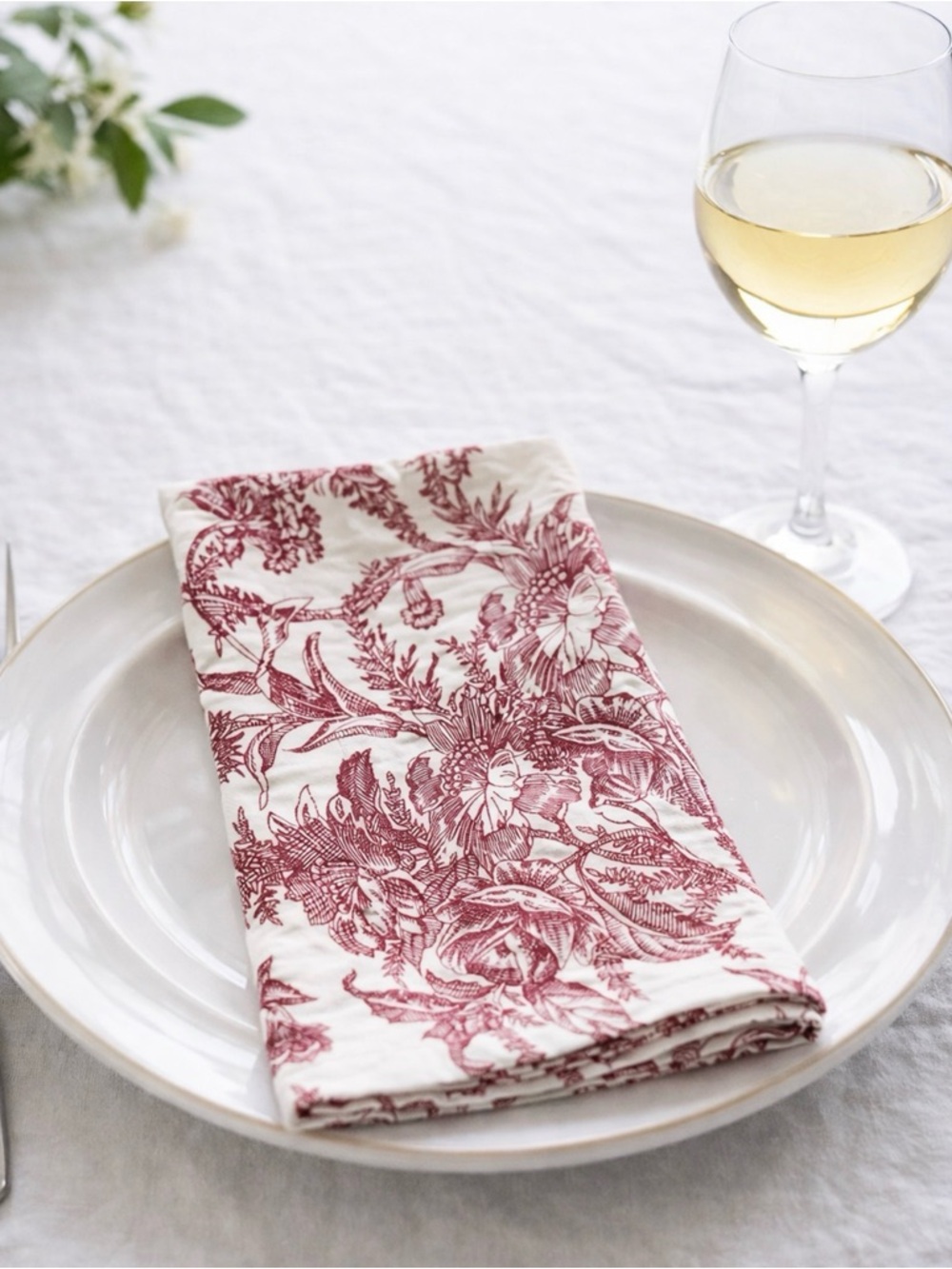 Sur La Table Red Toile Cotton Napkins Set 8 20”‎ Floral Farmhouse